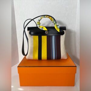 Hermès HERBAG Rayures D’Equipage ZIP 31 BAG NEW UNUSED NIB + BONUS NEW TWILLY!
